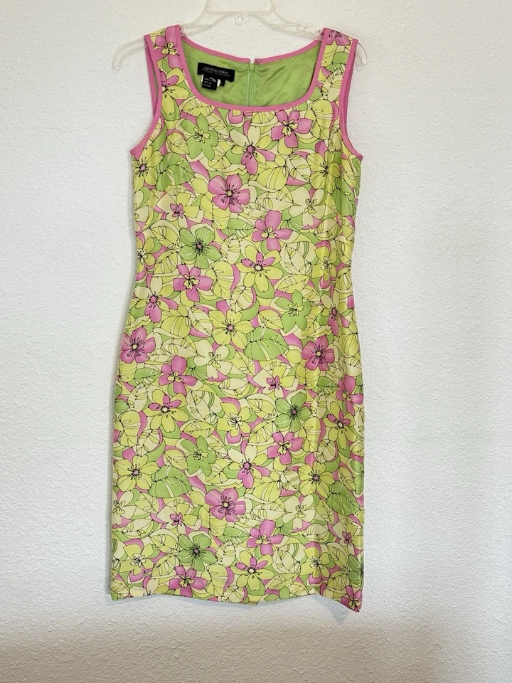 Vestido Cynthia Howie/Maggie Boutique Verde Y Rosa Seda Talla 6 Jardín Fiesta Foto 2 de 4