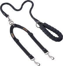 Double Dog Leash with Rope Handle - Double Leash for Two Dogs No Tangle Design.