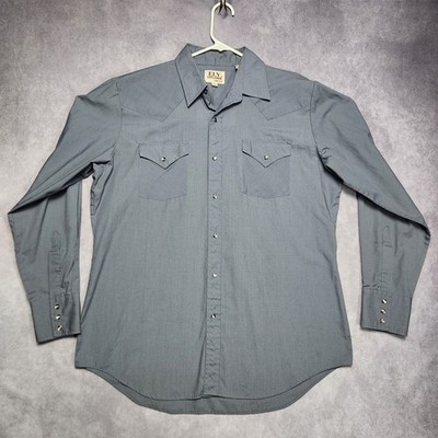 Vintage Ely Cattleman Western Shirt Mens 16 1/2 35 Blue Cowboy