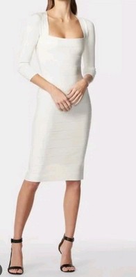 Herve Leger Paris Cap Sleeve Bandage Midi Dress White Back Zip Size XL Nwot  | eBay
