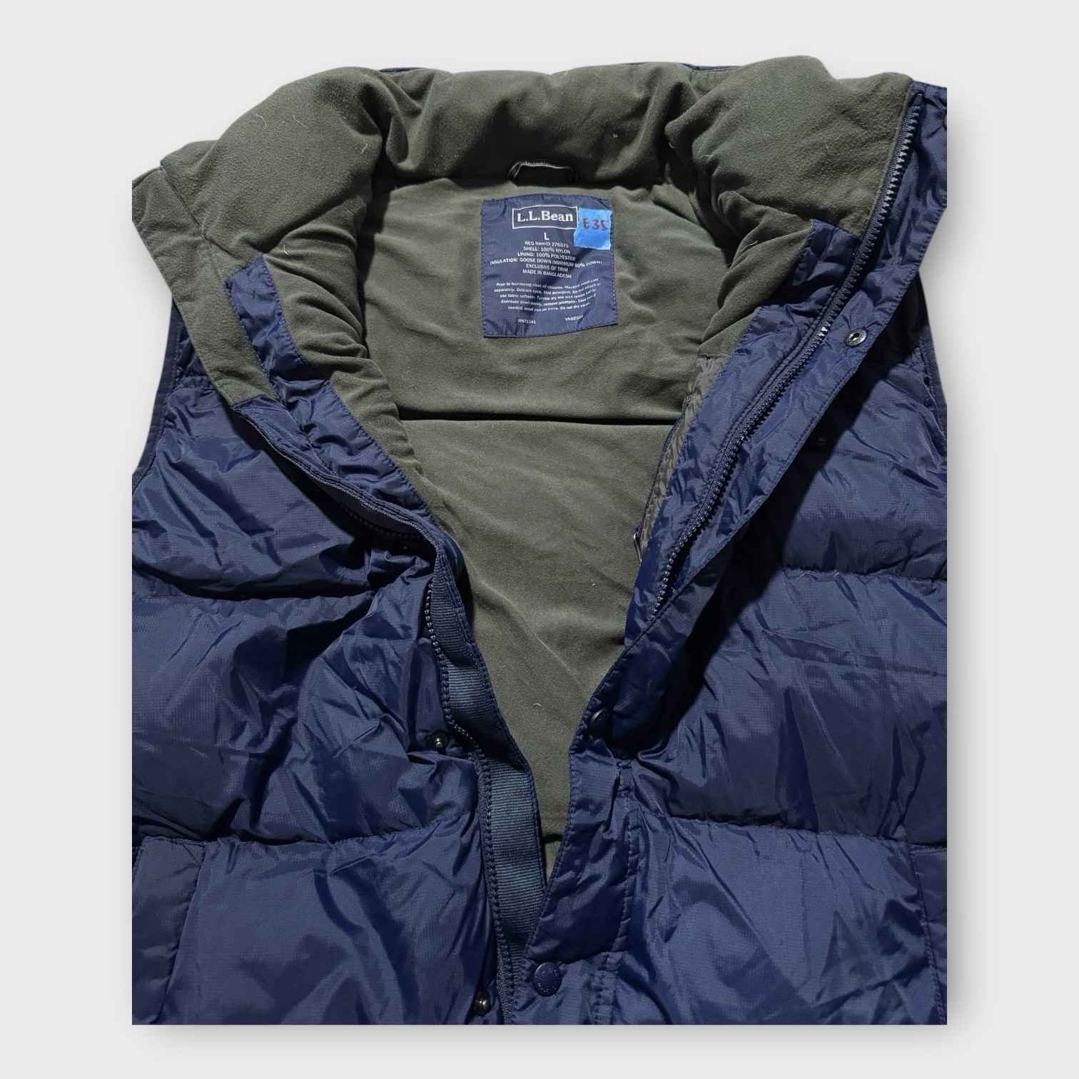 L.L. Bean Men L Vest Blue Puffer Goose Down Insulation Full Zip Sleeveless LL image 3