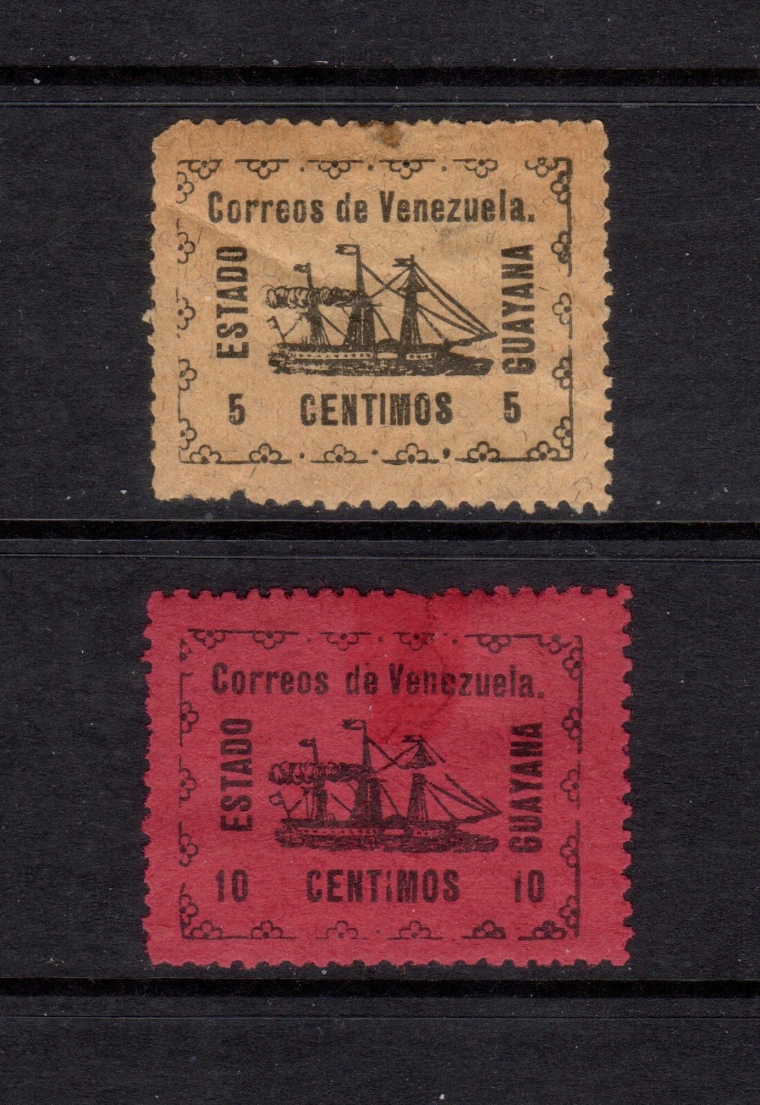 Venezuela State Of Guyana Local Stamps VF Mint Hinged 5c and 10c Values.