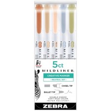 Zebra Mildliner Double Ended Highlighter 5/Pk Neutral Colors Office School Home