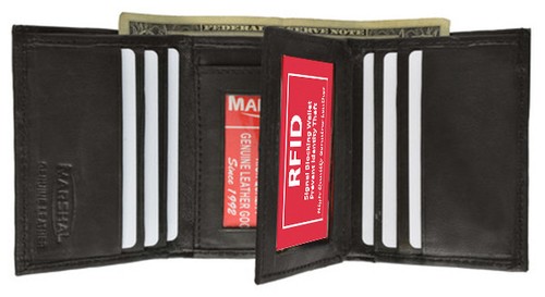 Cartera triple de cuero con bloqueo RFID para hombre 12 tarjetas identificación centro solapa bolsillo frontal - Imagen 10 de 11