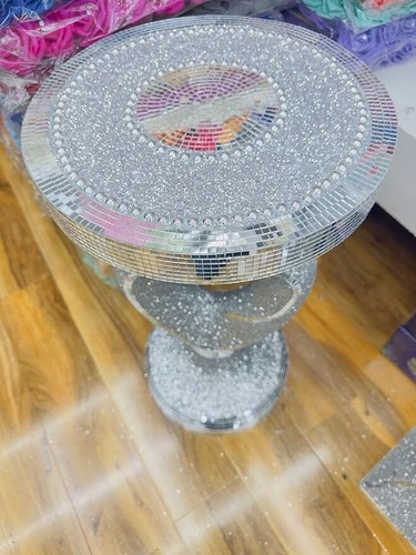 Silver Mirrored Side Table Crushed Diamond Crystal Sparkly End Table Luxury - Picture 5 of 8
