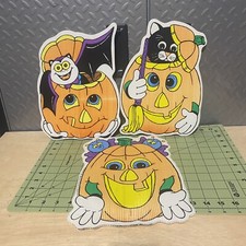 HALLOWEEN YARD ART IMPACT PLASTICS BLACK CAT PUMPKINS BAT Vintage 1996 LOT OF 3
