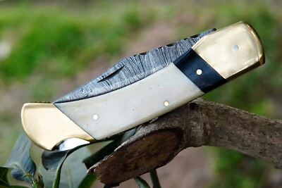 SHARD  White Bone Hunting Skinning Lockback Buck Folding Pocket Knife + Leather