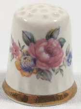 Vintage Porcelain Thimble Lord Nelson England Pink Rose Flower/Gold Trim