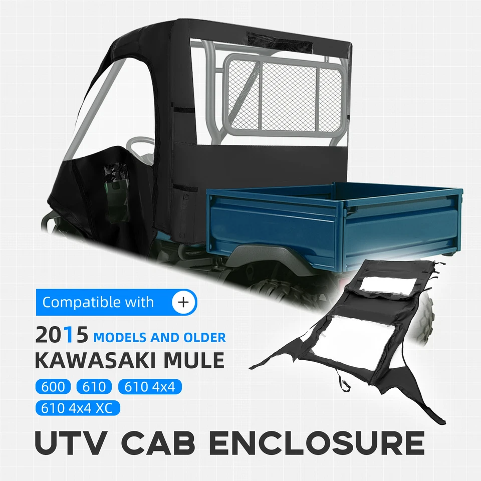 Carcasa de cabina UTV puerta blanda negra para Kawasaki Mule 600 610 4x4 XC 2005-2016 Foto 2 de 4