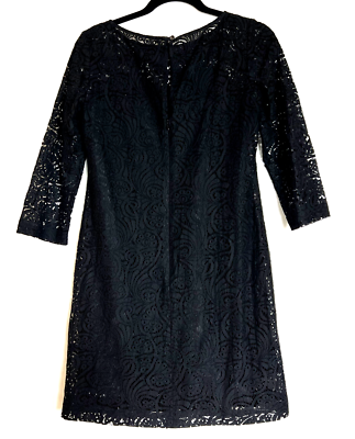 TRINA TURK Black Cotton Blend Lace Dress with Slip - Size 4 - 3/4 Sleeves |  eBay