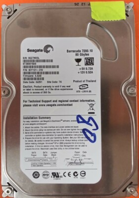       Desktop 3.5'' SATA HDD Hard Drive Seagate ST380815AS 80GB FW: 4.AAB
