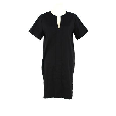 Theory Black Linen Slit Front Short Sleeve Shift Dress Medium V-Neck Mini |  eBay