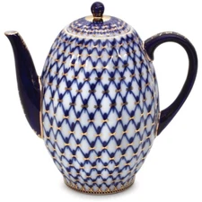 Imperial Porcelain Cobalt Net Coffeepot LFZ Lomonosov Porcelain 1.3 qt Pot