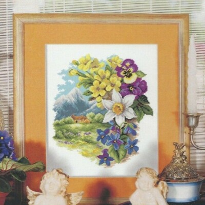 SPRING--Flowers--Seasons--Landscape--Mountains--Counted Cross Stitch Pattern