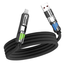 240W Max 4 in 1 Charging Cable 6.6ft USB A/C to C/L w/LED for iPhone 15/14 Black