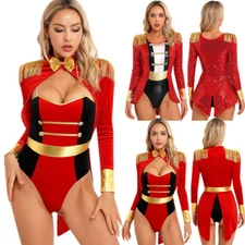 Women Ringleader Circus Costume Fringed Leotard Bodysuit Halloween Cosplay Party