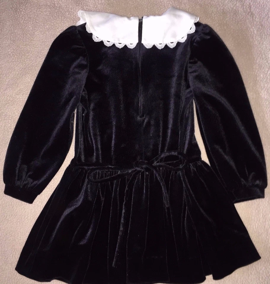 Rare Editions Long Sleeve Holiday Dress Black Velvet White collar 6 EUC Girls  - Image 2 of 2