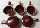 McCoy BROWN DRIP GLAZE POTTERY SOUP/CHILI BOWLS #7050 SET OF  5 plus 2 lids