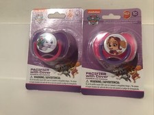 Lot of 2 Paw Patrol Pacifiers with Covers - Sky and Everest BPA Free 0 Months