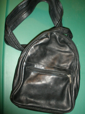 GH G.H. Bass Black Leather Backpack Sling Shoulder Bag Purse (T42)