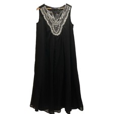 NWT DENIM 24/7 Black Flowy Sleeveless Pearl Bead Bib Maxi Double Lined Dress 16W