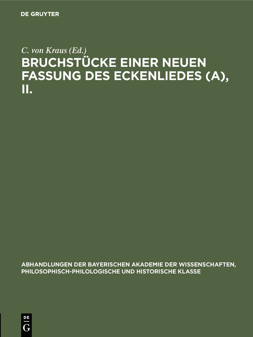 Bruchstücke Einer Neuen Fassung Des Eckenliedes (a), Ii. C. Von Kraus