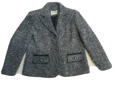 Blazer Damen Alpaka Mohair Wollmischung Hagro Country gepunkelt blau Jacke UK 16