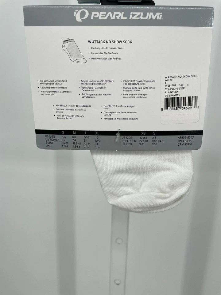 Calcetines Pearl Izumi Attack No Show para mujer S blancos de secado rápido hechos en EE. UU. 14251704 Foto 3 de 4