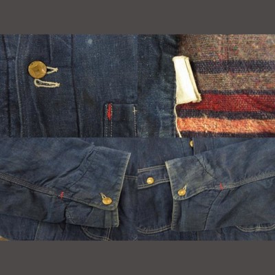 Vintage 60s denim coverall blanket liner collar corduroy dark blue 