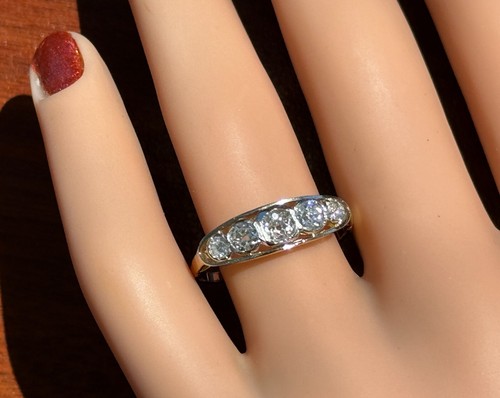 ANTIQUE ART DECO .79ctw MINE DIAMOND 18K & PLATINUM 5-STONE COCKTAIL RING 1930 - 第 5/7 張圖片
