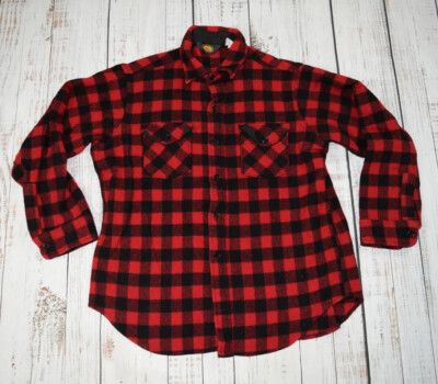 VINTAGE WOOLRICH BUFFALO PLAID RED BLACK LUMBERJACK HEAVY WOOL SHIRT JACKET  SZ M