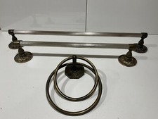Set of 3 Vintage Brass Wall Mount Towel Holder Rack 18'',24''and towel 2x ring