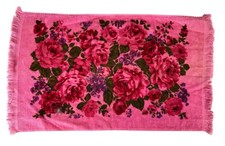 1970s Cannon Monticello Hot Pink Cabbage Rose Fringed Hand Towel 24 x 15"
