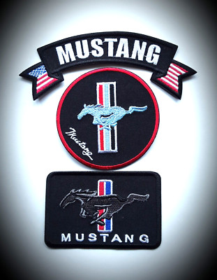 BESTICKTE AUFNÄHER FORD MUSTANG SHELBY MUSCLE CAR RENNEN MOTORSPORT x 3