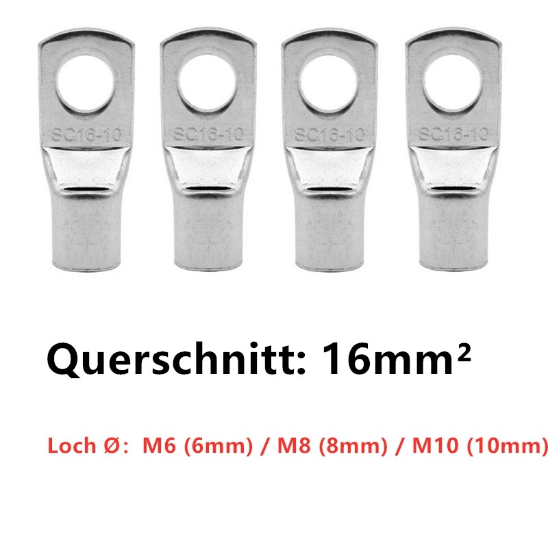 Produktbild von 100 Stück Verzinnte Kupfer-Rohrkabelschuhe – 16 Mm², M8 Loch, Unisoliert, Ringform, Für Elektroinstallation