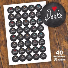 40 Aufkleber "Danke" Etikett Geschenk Danke Fest Motiv Tafel Schwarz 30mm