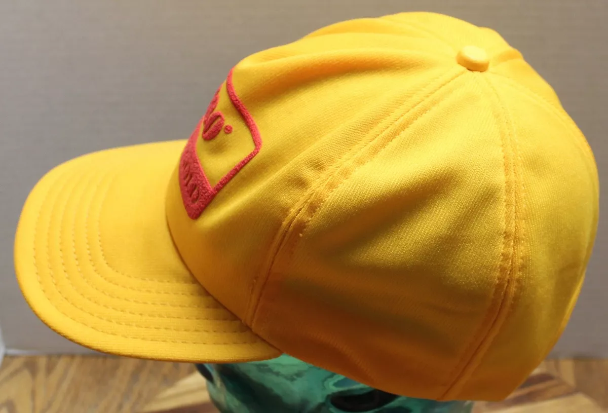 VINTAGE NF-180 FARM VETERINARY RANCH PHARMACEUTICALS TRUCKERS HAT YELLOW GUC H1