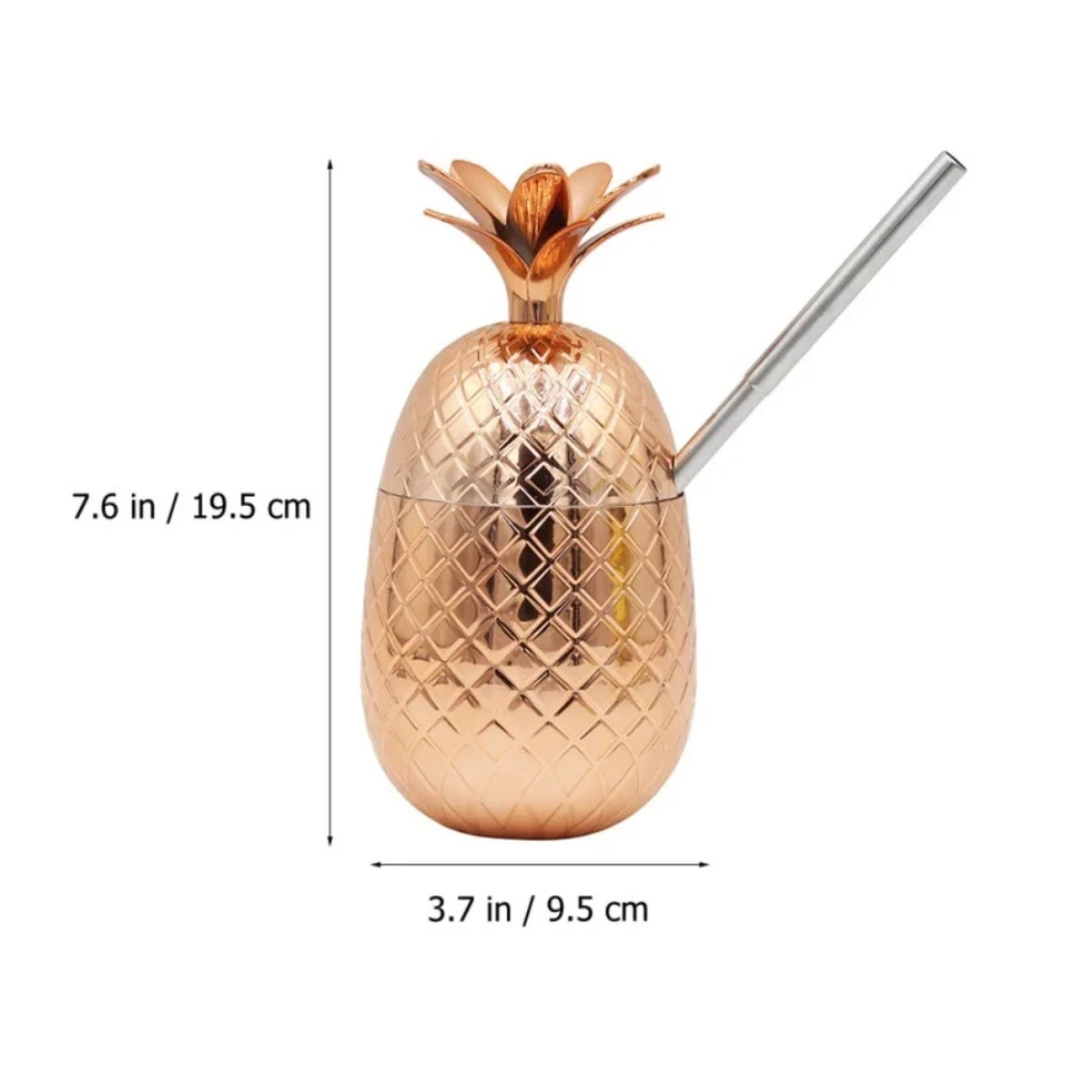 Cocktail Cups Plastic Wine Glass Pineapple Cup Stainless Steel Straw Cup Party - Image 4 of 4