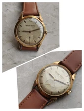 50s WONDER WATCH Cal. FHF 27 VINTAGE WATCH WATCHES GOLD PLATED CASE OVERSIZE 38mm 