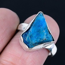 Blue Apatite Rough 925 Silver Plated Handmade Ring of US Size 6