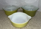 Vintage PYREX Verde Casserole Dishes 471 1pt, 472 1 1/2pt, 473 1qt.