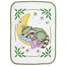 Herrschners  Sleepy Raccoon Baby Quilt Stamped Cross-Stitch Kit