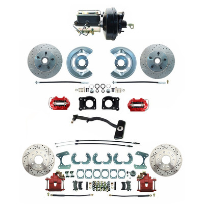Front/ Rear Power Disc Brake Conversion Kit Mustang A/T 67-69 W/ Red Drilled/...