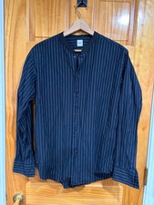 Takeo Kikuchi Mens Navy Pinstripe Collarless Button Shirt Japan Size 3