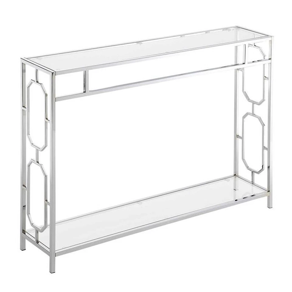 Convenience Concepts Omega Clear Glass Rectangular Console Table in Chrome - Image 2 of 4