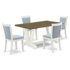 East West Furniture V-Style 5-Piece Wood Dining Set in Jacobean/White/Blue