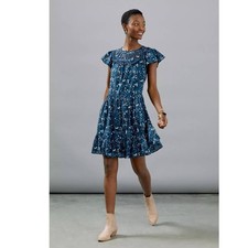 New Anthropologie Othilia Dessa Ruffled Mini Dress $248 PLUS XS Blue Cotton