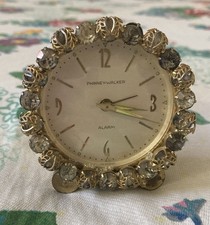 Art Deco Phinney Walker Jewled Alarm Clock Germany Rhinestones Footed Needs TLC