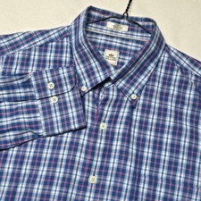 Peter Millar Button Down Shirt Mens Large Blue Plaid Long Sleeve Cotton Pocket