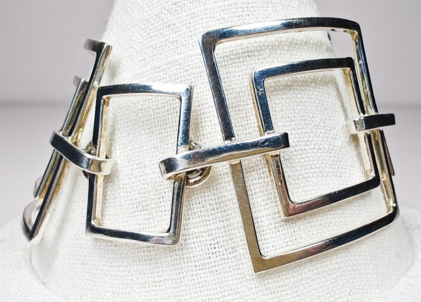 925 Sterling Silver Rectangle Link Toggle Bracele… - image 5